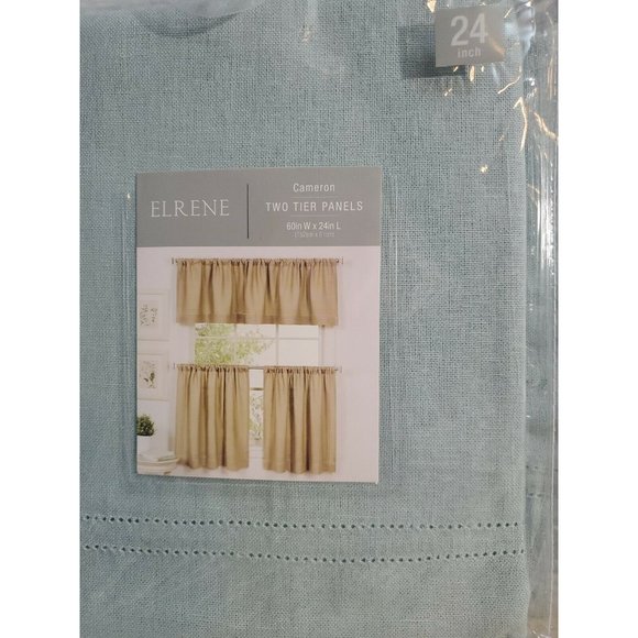 Elrene Cameron MIL Curtains 2 Tier Panels 30"x24" and Cameron 60" x 15" Valance - Picture 6 of 7